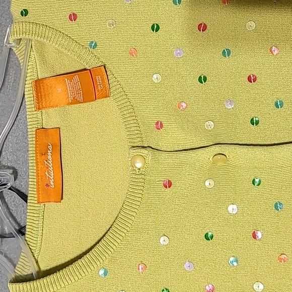 INTUITIONS Green Button Down Sequin Front Cardigan - Size Medium - Picture 4 of 10